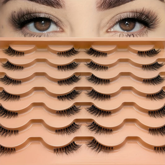 14 pairs of transparent eyeliner and semi-long eyelashes cat-eye half false eyelash fluffy&soft clear band eyelash
