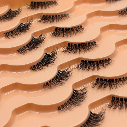 14 pairs of transparent eyeliner and semi-long eyelashes cat-eye half false eyelash fluffy&soft clear band eyelash